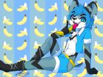  2018 akiya_kamikawa_(character) anthro arm_support banana banana_pattern belt black_boots black_clothing black_footwear black_nose black_stripes blue_clothing blue_eyes blue_hair blue_shirt blue_topwear boots bottomwear clothed clothing cricetid duo extreme_size_difference feral food food_background footwear forked_tongue fruit fully_clothed hair hamster hi_res holding_banana jewelry larger_anthro looking_at_viewer male mammal micro mouse multicolored_tongue murid murine necklace notched_ear open_clothing open_mouth open_shirt open_smile open_topwear pattern_background plant portrait pose pupils ricky945 rodent sharp_teeth shirt shorts side_view simple_background sitting size_difference slit_pupils smaller_feral smile solo_focus striped_background stripes teeth tongue tongue_out topwear two_tone_tongue 