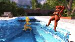  3d_(artwork) ambiguous_gender animal_humanoid animatronic anthro bikini blue_eyes blush brown_body brown_fur chica_(cally3d) chica_(fnaf) clothing digital_media_(artwork) duo female female/female five_nights_at_freddy&#039;s flotation_device freddy_(fnaf) fredina&#039;s_nightclub fredina_(cally3d) fur hi_res humanoid machine robot scottgames swimwear the_cheese_meister(artist) yellow_body yellow_fur 