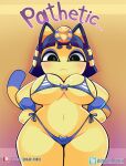  animal_crossing ankha_(animal_crossing) anthro big_breasts bikini breasts clothed clothing domestic_cat felid feline felis female hi_res mammal nintendo onigiri_punch side-tie_bikini solo string_bikini swimwear thick_thighs 