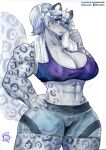  abs absurd_res anthro big_breasts blue_eyes bottomwear bra breasts cleavage clothed clothing felid female fluffy fluffy_tail fur grey_body grey_fur grey_hair gym_bottomwear gym_clothing gym_shorts hair hand_on_hip hi_res looking_at_viewer mammal murazaki muscular muscular_anthro muscular_female pantherine ponytail shorts snow_leopard solo sports_bra spots spotted_body spotted_fur tail towel_on_shoulder underwear wide_hips workout_clothing 