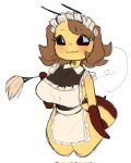  antennae_(anatomy) anthro apron apron_only arthropod arthropod_abdomen beady_eyes bee bee_(minecraft) big_breasts blush breasts brown_body brown_eyes brown_hair cleavage clothed clothing dipstick_limbs eyelashes female hair hi_res huge_breasts hymenopteran insect looking_at_viewer maid_apron maid_headdress maid_uniform microsoft minecraft mojang simple_background smile solo suspnik thick_thighs uniform white_background wide_hips xbox_game_studios yellow_body 