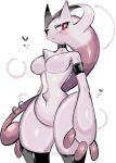  1girl armlet black_thighhighs blush breasts closed_mouth cowboy_shot heart looking_at_viewer mega_mewtwo_y mega_pokemon mewtwo pokemon pokemon_(creature) red_eyes simple_background solo standing thighhighs usa37107692 white_background 