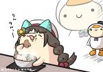  ._. absurdres animal_ears beret blush_stickers bow bowl braid brown_hair character_request chopsticks closed_eyes eating food food_on_face goma_(gomasamune) hair_bow hair_ornament hat highres hokko_tarumae_(umamusume) holding holding_chopsticks horse_ears horse_tail long_hair low_twintails multicolored_hair open_mouth simple_background smile standing star_(symbol) star_hair_ornament streaked_hair striped striped_bow tail translation_request twin_braids twintails twitter_username umamusume very_long_hair white_background white_hair white_headwear 