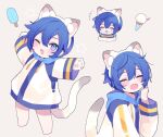 1boy animal_ears blue_eyes blue_hair cat_ears cat_tail chibi fake_animal_ears fake_tail fang fangs food kaito_(vocaloid) long_sleeves mogu_(wy5xrt7w) one_eye_closed popsicle project_diva_(series) tail vocaloid 