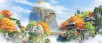  architecture autumn blue_sky bridge building cloud cloudy_sky day east_asian_architecture highres mountain no_humans original outdoors scenery sky stairs stone_lantern stone_stairs tenca_arts tree 