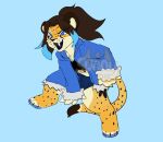  action_pose animal_crossing animal_print anthro bottomwear cheetah cheetah_print chibi clothing felid feline female hotpants jacket kaylee_(arcticsnowfex) machairodontine mammal markings nintendo pose short shorts solo spots spotted_markings sunny666 topwear 