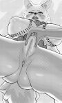  anthro anus areola big_breasts biped blush bodily_fluids breast_markings breasts butt digital_media_(artwork) dripping female genital_fluids genitals glistening halftone hi_res huge_breasts innie_pussy low-angle_view markings monochrome nipples pen_(artwork) plump_labia pussy pussy_juice pussy_juice_drip pussy_squish realius solo thick_thighs traditional_media_(artwork) worm&#039;s-eye_view 
