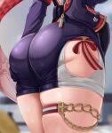  1girl absurdres ass ass_focus ass_grab breasts cameltoe deep_skin from_behind from_side gloves head_out_of_frame highres honkai:_star_rail honkai_(series) huge_ass leotard medium_breasts scarf short_shorts shorts sideboob solo thick_thighs thigh_strap thighs topaz_(honkai:_star_rail) tyrzul 
