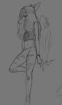  anthro bottomwear cigarette clothed clothing dinosaur fang_(gvh) feathered_wings feathers female goodbye_volcano_high hair long_hair long_snout monochrome navel pants pterodactylus pterosaur reptile scalie sketch smoke snoot_game_(fan_game) snout solo tired tired_eyes torn_bottomwear torn_clothing torn_pants unknown_artist wings 