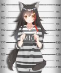  1girl animal_ears highres hololive ookami_mio prison_clothes tail virtual_youtuber wolf_ears wolf_girl wolf_tail 