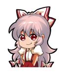  1girl bow chibi hair_bow jokanhiyou long_hair lowres pants puffy_short_sleeves puffy_sleeves red_eyes red_pants short_sleeves simple_background solo suspenders touhou white_background white_bow 