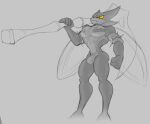  abs anthro bodysuit bracelet bulge clothing demon jewelry kings_of_hell lutin_lucifer male melee_weapon muscular muscular_anthro muscular_male pecs polearm red_eyes scythe sketch skinsuit solo spiked_bracelet spikes thicc_rat tight_clothing weapon yellow_sclera 