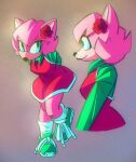  accessory amy_rose anthro clothing dress eulipotyphlan female flower flower_in_hair footwear fur garbageboxxxed green_eyes hair hair_accessory hands_behind_back hedgehog hi_res jacket mammal pink_body pink_fur plant rose_(flower) sega shoes smile socks solo sonic_the_hedgehog_(series) topwear 