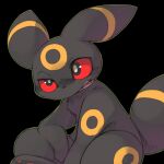  2016 ambiguous_gender anthro black_background black_eyes cotora eeveelution fur generation_2_pokemon glistening glistening_eyes green_outline hand_between_legs leaning leaning_forward markings nintendo nude open_mouth outline pokemon pokemon_(species) portrait red_sclera ring_(marking) semi-anthro simple_background sitting solo three-quarter_view umbreon yellow_markings 