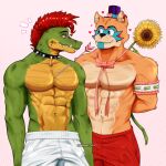  2angelisimo abs anthro arrow_(weapon) biceps duo feral five_nights_at_freddy&#039;s five_nights_at_freddy&#039;s:_security_breach flower glamrock_freddy_(fnaf) hi_res humanoid male male/male montgomery_gator_(fnaf) muscular muscular_male obliques pecs plant ranged_weapon ribs scottgames serratus steel_wool_studios sunflower triceps weapon 