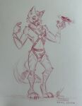 animal_genitalia anthro balls canid canine canis collar domestic_dog feet genitals harness hi_res hybrid male mammal nicnak044 nude paws penis pinup pose sheath sketch solo traditional_media_(artwork) 
