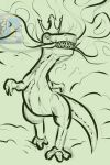  2023 2:3 absurd_res anthro black_and_white clothing costume crown dinosaur goodbye_volcano_high headgear hi_res king_rex_(snoot_game) long_tail male mascot mascot_costume monochrome reed_(gvh) reptile scalie short_arms smoke smoke_from_mouth snoot_game_(fan_game) solo tail theropod tyrannosaurid tyrannosaurus tyrannosaurus_rex wikd_xd 