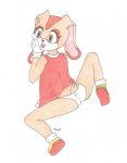  absurd_res anthro brown_eyes clothed clothing cream_the_rabbit eyelashes female footwear fur hi_res kiszkot lagomorph leporid leproid mammal open_mouth panties rabbit rabbit_ears rear_view sega shoes signature simple_background solo sonic_the_hedgehog_(series) tail underwear white_body white_fur young 