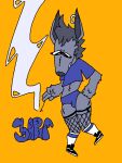  ambiguous_species anthro blue_clothing clothing crop_top fishnet_thigh_highs fur grey_body grey_fur male shirt smoking solo topwear yarff 