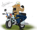  anthro avian bird boots camp_lazlo cartoon_network clothing crimenes footwear gloves handwear male motorcycle muscular muscular_male owl owl_cop_(camp_lazlo) police police_helmet police_motorcycle shirtless vehicle 