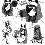 1girl androgyne_symbol animal_ears bridget_(guilty_gear) bridget_(guilty_gear)_(cosplay) cosplay cuffs fingerless_gloves gloves guilty_gear guilty_gear_strive habit hair_over_one_eye handcuffs highres holding holding_toy hood hooded_jacket hoodie horse_ears horse_girl horse_tail iwami_manaka jacket long_hair long_sleeves looking_at_viewer mobuyama_sol open_clothes open_hoodie open_mouth puffy_long_sleeves puffy_sleeves rice_shower_(umamusume) roger_(guilty_gear) smile stuffed_animal stuffed_toy tail teddy_bear toy umamusume yo-yo 