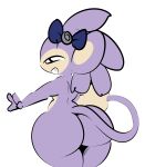  1-upclock accessory aipom annie_(1-upclock) anthro big_butt big_ears bow_(feature) bow_ribbon butt female generation_2_pokemon hair_accessory hair_bow hair_ribbon hi_res nintendo nude pokemon pokemon_(species) presenting presenting_hindquarters purple_body ribbons smile smiling_at_viewer solo tail thick_thighs wide_hips 