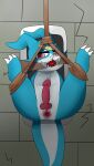  absurd_res angry anthro anus bandai_namco bathroom bdsm bondage bound digimon digimon_(species) genitals hi_res male open_mouth penis solo solo_focus spread_anus spread_legs spreading tail urethral urinal veemon waffles_latte 