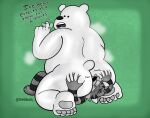  anthro bear bodily_fluids butt cartoon_network dialogue duo english_text eyewear facesitting feet felid finger_wag glasses hi_res ice_bear male male/male mammal musk_clouds nude pantherine sebboh shaded sitting sitting_on_another submissive sweat sweatdrop sweaty_butt tail text tiger we_bare_bears 