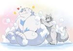  &lt;3 another_eidos_of_dragon_vein_r anthro bathing_together blush canid canine canis duo flaccid fur genitals grey_body grey_fur horn male male/male mammal nude patty_(anothereidos_r) penis size_difference takataka theodor_(anothereidos_r) toony washing_partner white_body white_fur wolf yeti 