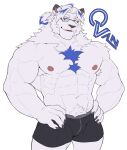  2023 abs anthro biceps blue_eyes blue_highlights braided_hair chest_tuft claws estper felid finger_claws fur hair hand_on_hip hi_res highlights_(coloring) lion looking_at_viewer male mammal mane muscular muscular_anthro muscular_male navel neck_tuft nipples ovan_(estper) pantherine pecs ponytail short_ponytail solo triceps tuft white_body white_fur white_hair white_mane 