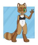  2022 anthro black_nose bottomless bra brown_body brown_fur canid canine clothed clothing digital_media_(artwork) digitigrade feet female fingers fluffy front_view fur genitals green_eyes hi_res hindpaw humanoid_hands looking_at_viewer mammal moodytail multi_tone_body multi_tone_fur multicolored_body multicolored_fur navel one_eye_closed paws pinup pose pussy raccoon_dog simple_background smile solo standing striped_body striped_fur stripes tan_body tan_fur tanuki toes tongue tongue_out tuft underwear underwear_only white_body white_fur wink yuki_(side_b) 
