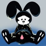  absurd_res anthro bodily_fluids cum cum_covered cum_on_penis disney excessive_cum excessive_genital_fluids feet genital_fluids genitals hi_res kinxybunny lagomorph leporid male mammal messy nude oswald_the_lucky_rabbit penis rabbit rabbit_ears rodent simple_background solo 