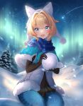  1girl absurdres fox_girl highres honkai:_star_rail honkai_(series) lynx_landau night non-web_source pantyhose scenery sky snow snowflakes snowing solo 