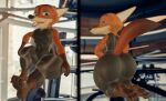  3d_(artwork) anthro big_butt bottomwear butt camseven canid canine clothed clothing digital_media_(artwork) disney exercise fox fully_clothed fur hi_res looking_at_viewer male mammal nick_wilde orange_body pants raised_tail red_fox shirt smile snout solo tail tank_top thick_thighs tight_bottomwear tight_clothing tight_pants topwear wide_hips workout workout_clothing workout_outfit zootopia 