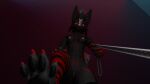  3d_(artwork) absurd_res anthro canid canine canis digital_media_(artwork) female first_person_view genitals hi_res hybrid leash lilliththerex66 looking_down mammal mephitid nipples paws pussy skunk solo wolf 