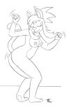  anthro canid canine canis dancing domestic_cat domestic_dog exhibitionism felid feline felis female hair hi_res hybrid mammal nude pointy_hair ponytail solo suggestive teot 