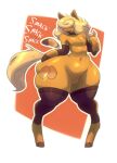  anthro bigdad blonde_hair cutie_mark english_text equid equine female genitals hair hasbro horse huge_thighs mammal mostly_nude my_little_pony onomatopoeia open_mouth open_smile orange_body pussy smile solo sound_effects text thick_thighs 
