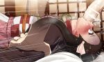  1boy 1girl absurdres arm_grab bamboo bar_censor black_hair blurry blurry_background blush censored cheek_bulge deepthroat erection fellatio hetero highres huge_penis indoors japanese_clothes kamado_nezuko kimetsu_no_yaiba kimono long_hair lying mizumizuni nose_blush obi on_back oral penis pink_eyes rape saliva sash solo_focus sweat tearing_up veins veiny_penis 