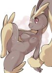  absurd_res anthro areola arm_tuft blush bodily_fluids breasts brown_body brown_fur eyebrows eyelashes featureless_crotch female fur generation_4_pokemon hi_res lagomorph long_ears looking_at_viewer lopunny makeup mammal mascara nintendo nipples nude oposa pokemon pokemon_(species) portrait pose red_eyes simple_background smile solo sweat sweatdrop thick_eyebrows thick_thighs three-quarter_portrait tuft white_background wrist_tuft yellow_body yellow_fur 