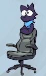  anthro armless black_body black_fur chair domestic_cat fan_character felid feline felis fur furniture hi_res humor legless male mammal mostly_nude scarf scarf_only solo thatguynamedjoe toony 