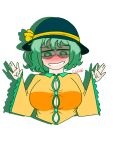  absurdres breasts cuchu embarrassed green_eyes green_hair hands_up hat highres komeiji_koishi large_breasts looking_down simple_background touhou watermark white_background 