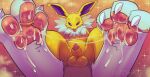  2023 animal_genitalia animal_penis artist_name balls bedroom_eyes bodily_fluids canine_genitalia canine_penis claws cosmic_background cum cum_on_feet digit_ring digital_media_(artwork) dizzymilky eeveelution feet feral foot_focus fur generation_1_pokemon genital_fluids genitals hi_res jewelry jolteon narrowed_eyes nintendo pawpads penis penis_tip pokemon pokemon_(species) ring seductive sheath sitting starry_background toe_claws toe_ring tongue tongue_out yellow_body yellow_fur 