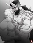  abs absurd_res arm_hair arm_markings beard big_muscles big_pecs body_hair chest_hair chest_markings demon demon_humanoid doctor_anfelo duo embrace eye_contact facial_hair facial_markings fangs finger_on_chin hair hairy happy_trail head_markings hi_res holding_partner horn horned_humanoid hug human human_on_humanoid humanoid humanoid_pointy_ears interspecies intimate larger_humanoid larger_male long_hair looking_at_another male male/male mammal markings muscular muscular_human muscular_humanoid muscular_male mustache navel not_furry pecs pubes romantic romantic_couple signature size_difference smaller_human smaller_male teeth 