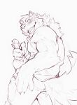  absurd_res anthro barrel_(live_a_hero) biceps canid canine canis claws clothed clothing gesture heylaw21 hi_res lifewonders live_a_hero looking_at_viewer looking_back male mammal muscular muscular_anthro muscular_male sketch smile solo tail wolf 