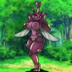  2_toes absurd_res anthro arthropod blurred_background breasts bugzilla detailed_background eyelashes feet female forest forest_background generation_2_pokemon genitals glistening glistening_body grass green_eyes heracross hi_res multicolored_body nature nature_background nintendo nipples pink_nipples pink_pussy plant pokemon pokemon_(species) purple_body pussy shiny_pokemon solo toes tree two_tone_body wings 