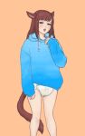  animal_humanoid bangs brown_hair cat_humanoid cat_tail clothing diaper domestic_cat feces felid felid_humanoid feline feline_humanoid felis female final_fantasy final_fantasy_xiv floofnfluff freckles green_eyes hair hi_res hoodie humanoid legwear long_hair mammal mammal_humanoid miqo&#039;te object_in_mouth open_mouth simple_background square_enix standing tail thigh_highs topwear wet_diapersolo 