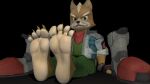  2020 3d_(artwork) 4_toes anthro bandanna barefoot black_background black_clothing black_gloves black_handwear black_nose boots boots_removed bottomwear brown_body brown_fur brown_whiskers canid canine claws clothing digital_media_(artwork) feet fingerless_gloves foot_fetish foot_focus footwear fox fox_mccloud fur gloves green_bottomwear green_clothing green_eyes green_pants green_shirt green_topwear grey_boots grey_clothing grey_footwear grey_jacket grey_topwear hair handwear humanoid_feet jacket kerchief looking_at_viewer male mammal multicolored_body multicolored_fur nintendo pants plantigrade prick_ears red_bandanna red_kerchief shirt short_hair simple_background sitting soles solo star_fox toe_claws toe_curl toes topwear two_tone_body two_tone_fur whiskers white_hair white_soles wuffeet 