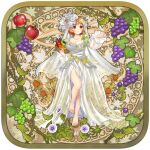  1girl absurdres aki_minoriko aki_minoriko_(platinum-white_autumn) apple barefoot basket breasts bridal_veil cleavage closed_mouth commentary dress english_commentary feet flower food fruit full_body game_cg grapes hair_flower hair_ornament highres holding holding_basket large_breasts leaf legs long_sleeves looking_at_viewer orange_eyes orange_hair rotte_(1109) second-party_source see-through see-through_sleeves short_hair smile solo toenails toes touhou touhou_lost_word veil white_dress white_flower 