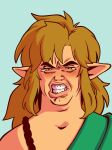  2023 blonde_hair blue_eyes bodily_fluids breath_of_the_wild hair hi_res humanoid humanoid_pointy_ears hylian light_body light_skin link male narrowed_eyes nintendo not_furry reaction_image simple_background solo tears teeth the_legend_of_zelda zhennith 