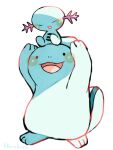  :d animal_focus blue_skin closed_eyes colored_skin commentary_request evolutionary_line hanabusaoekaki highres no_humans on_head open_mouth pokemon pokemon_(creature) pokemon_on_head quagsire simple_background smile solid_circle_eyes tail white_background wooper 